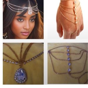 Rhinestone Headpiece and Finger Hand Harness Chain Bracelet